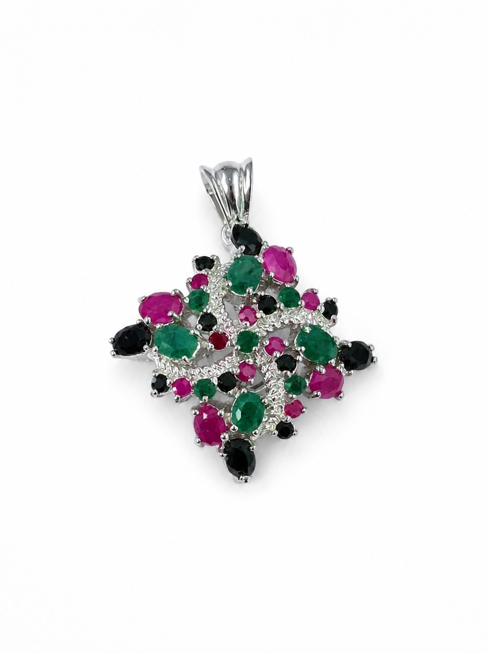 Sterling Silver Ruby, Sapphire Emerald Pendant New